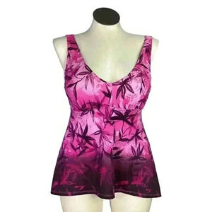 Swimsuits For All Tankini Swim TopWomen 12 Floral Padded Pink Purple Ombre